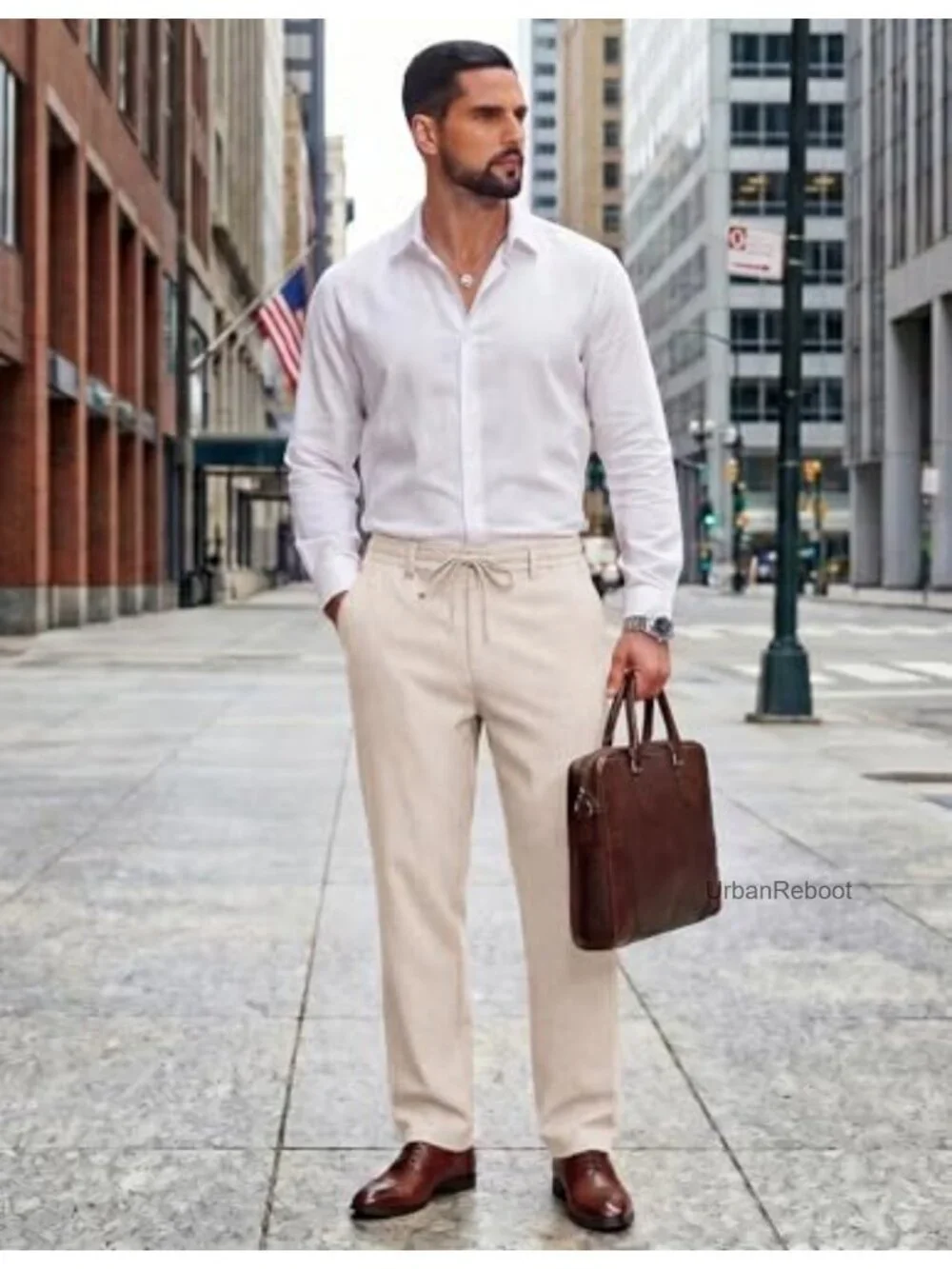 Men's Cotton Linen Drawstring Pants Lightweight Summer Beach Casual Stretch